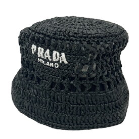 【中古】PRADA　ラフィアバケットハット ブラック サイズ：L 【140524】（プラダ）