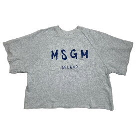 【中古】MSGM　ロゴ刺繍 半袖クルーネックスウェット／1841MDM69 グレー サイズ：S 【220524】（エムエスジーエム）
