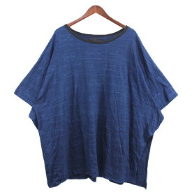 【中古】YOHJI YAMAMOTO　17AW Super Blue オーバーサイズ ロゴ 総柄 インディゴ染め Tシャツ インディゴ サイズ：2 【220524】（ヨウジヤマモト）