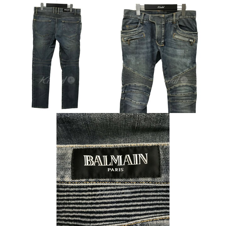 楽天市場】【中古】BALMAINストレッチデニムバイカーパンツ バイカー 