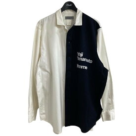 【中古】Yohji Yamamoto pour homme　93AW アシンメトリーロゴシャツ ブラック×ホワイト サイズ：M 【250524】（ヨウジヤマモトプールオム）