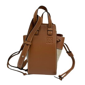 【中古】LOEWE　ハンモックドローストリングミニ 2WAYバッグ 314．39．V07 ブラウン×ベージュ 【270524】（ロエベ）