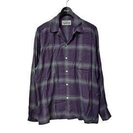 【中古】WACKO MARIA　レーヨンオンブレチェックシャツ　オープンカラーシャツ グレー×パープル サイズ：M 【270524】（ワコマリア）