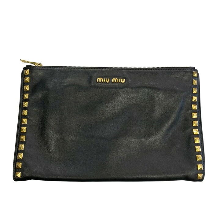 楽天市場】【中古】miu miu ゴールドスタッズ クラッチバッグ ブラック 