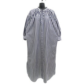 【中古】HYKE　22SS T／C STRIPED GATHERED DRESS ストライプ バンドカラーシャツワンピース 221-16125 ブルー×ホワイト サイズ：2 【310524】（ハイク）