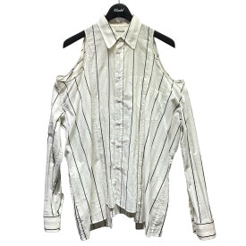 【中古】Maison Margiela　White Striped Open Shoulder Shirt ストライプシャツ S51DL0338 S52582 アイボリー、ブラック サイズ：38 【310524】（メゾンマルジェラ）