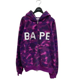 【中古】A BATHING APE　00s BAPEロゴ ラインストーン フーディー パープル サイズ：M 【060624】（アベイシングエイプ）