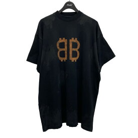 【中古】BALENCIAGA　ヴィンテージ加工 BBロゴオーバーサイズTシャツ 739028 TOVN8 ブラック サイズ：2 【050624】（バレンシアガ）