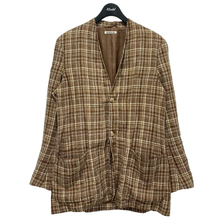 楽天市場】【中古】AURALEE LINEN SILK CHECK NO COLLAR JACKET 