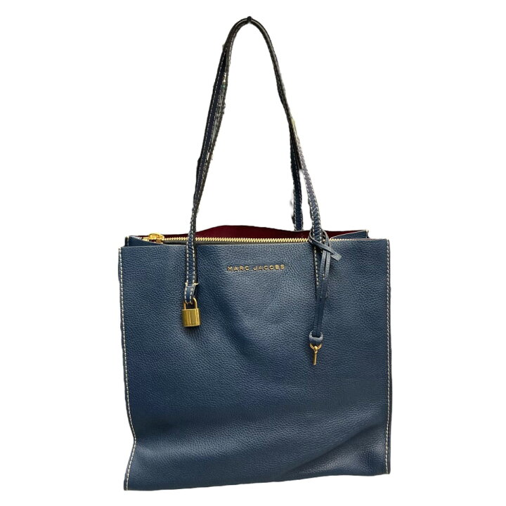 楽天市場】【中古】MARC JACOBSゴールドロゴトートバッグ ネイビー 