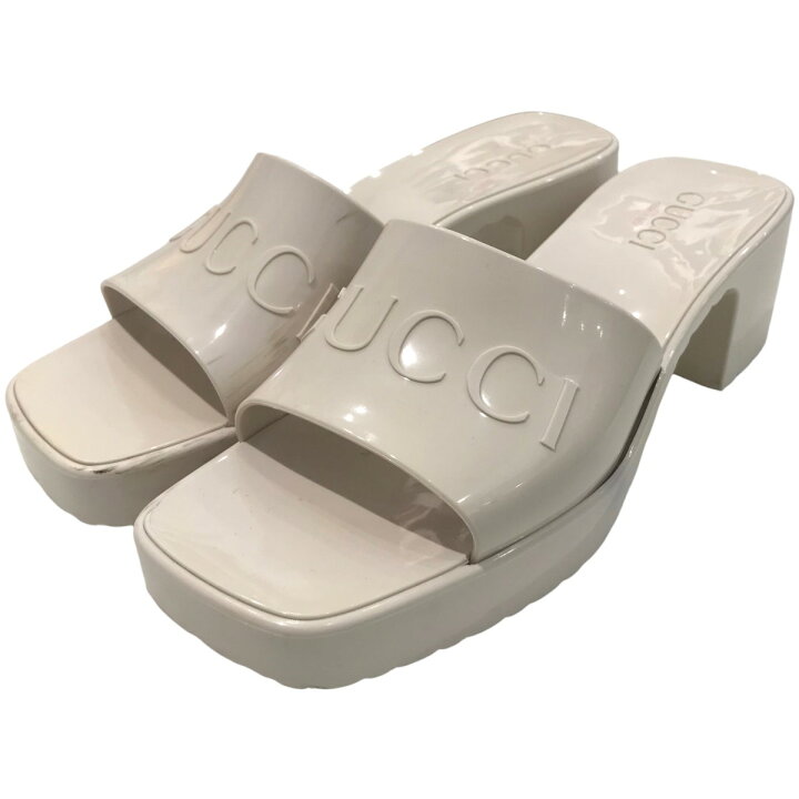 楽天市場】【中古】GUCCI ラバーロゴスライドサンダル 624730 ホワイト 