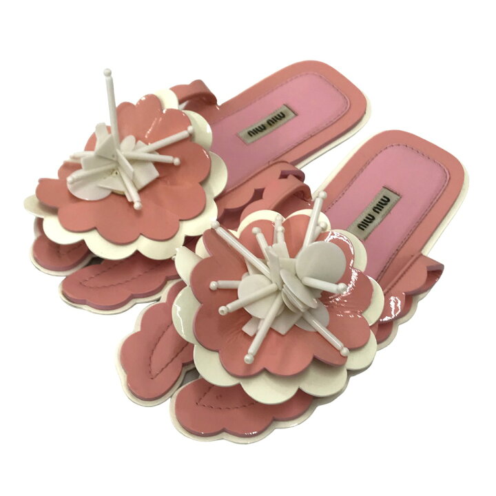 楽天市場】【中古】MIU MIU フラワー装飾 ビーチサンダル ピンク 