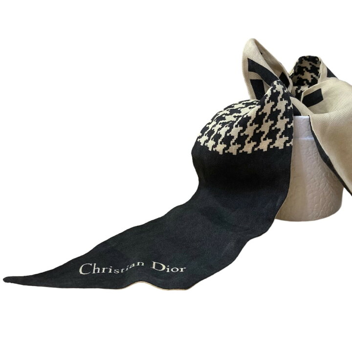 楽天市場】【中古】Christian Dior ハウンドトゥースシルクスカーフ  