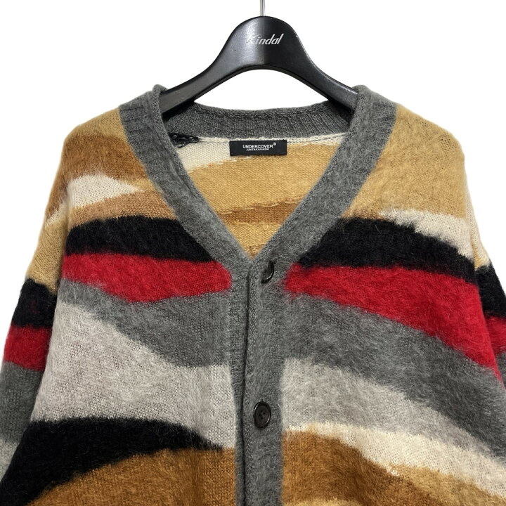 UNDERCOVER アンダーカバーチェック柄フリンジモヘアカーディガン 