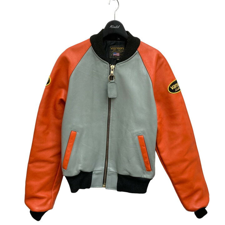 楽天市場】【中古】VANSON レザージャケット グレー×オレンジ サイズ 