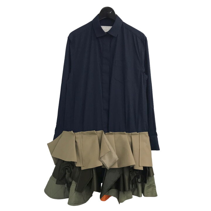 楽天市場】【中古】sacai シャツワンピース 22 06033 ネイビー×カーキ 