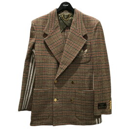 【中古】GUCCI×adidas22AW チェック テーラードジャケット 691430 ブラウン サイズ：44【価格見直し】