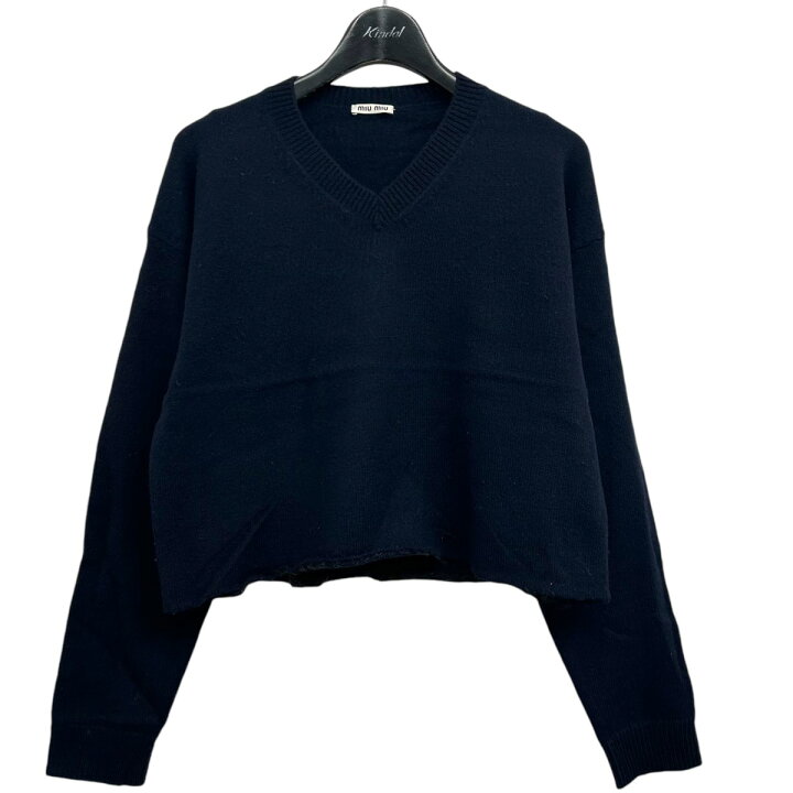 楽天市場】【中古】MIU MIU クロップド Vネックニット ネイビー サイズ 