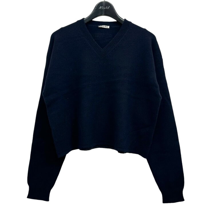 ミュウミュウ クロップドニット セーター22aw ネイビー 