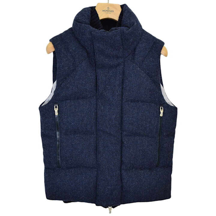 楽天市場】【中古】MONCLER GAMME BLEU ツイードダウンベスト ネイビー  