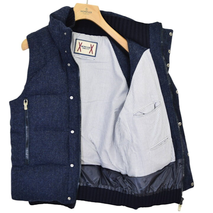 楽天市場】【中古】MONCLER GAMME BLEU ツイードダウンベスト ネイビー 