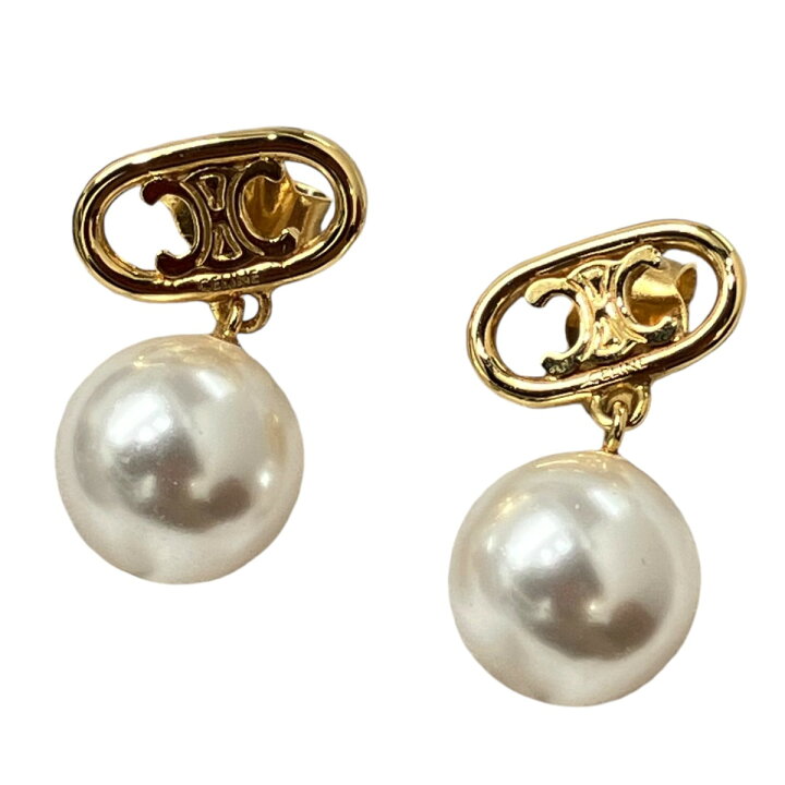 楽天市場】【中古】CELINE トリオンフパールピアス ホワイト×ゴールド  