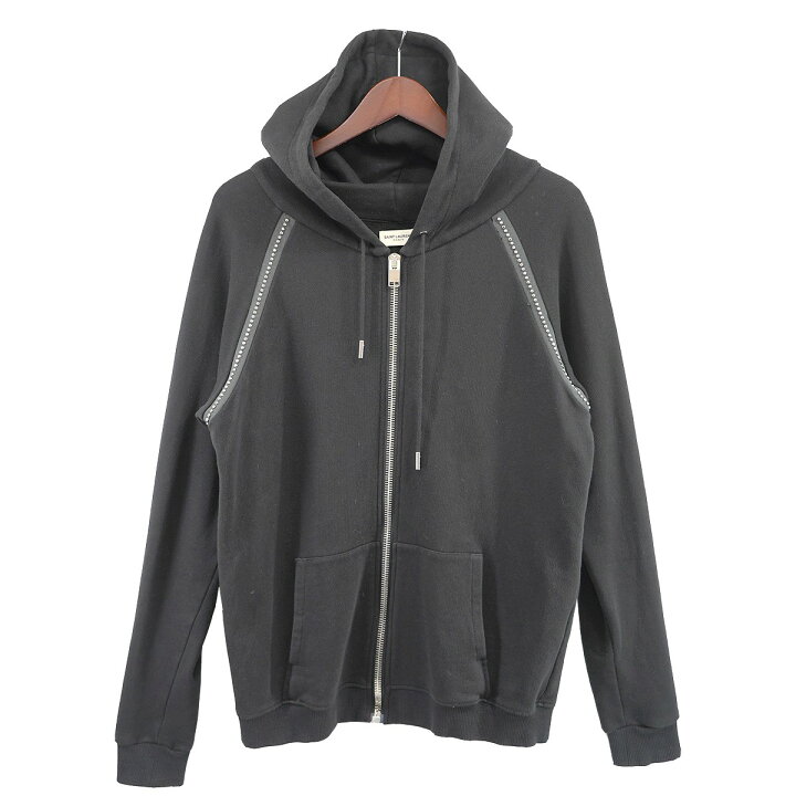 14SS エディ期 サンローランパリ blackスタッズジップパーカー 