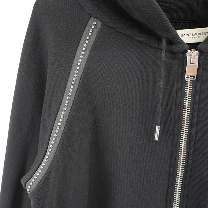 14SS エディ期 サンローランパリ blackスタッズジップパーカー 