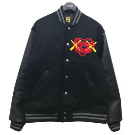 【中古】HUMAN MADE×KAWS「VARSITY JACKET #2」バーシティジャケット スタジャン ブラック サイズ：M【価格見直し】