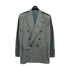 【中古】GUCCI×adidasスリーラインダブルテーラードジャケット グレー サイズ：46【価格見直し】