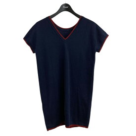 【中古】HERMESショートスリーブニットワンピース ネイビー×レッド サイズ：38【価格見直し】