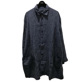 【中古】chez VIDALENCストライプ リネンロングシャツ ブルー サイズ：3【価格見直し】