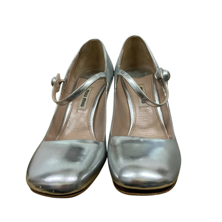 楽天市場】【中古】MIU MIU ヒールビジューパンプス シルバー サイズ 