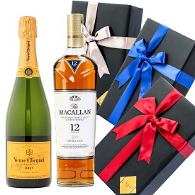 プレゼント ラッピング お酒 おしゃれ 父の日 ギフトヴーヴ クリコ ブリュット / マッカラン 12年 ダブルカスク 2本セット シャンパン ウイスキー 飲み比べ #giftw205 alc