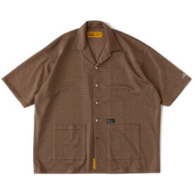 FAT JACBONE(BROWN)(エフエーティー ジャックボーン)【メンズ】【半袖シャツ 開襟シャツ ビッグシルエット ヘリンボーン ジャガード 重め】【23SS】