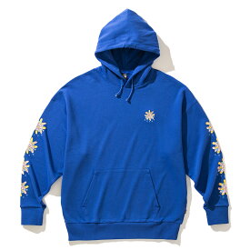 POLER DOZY DAISY EMB HOOD(ブルー)(ポーラー ドーズ デイジー EMB フーディー)【メンズ レディース】【パーカー スウェット 袖プリント 左胸ワンポイント】【23FW】