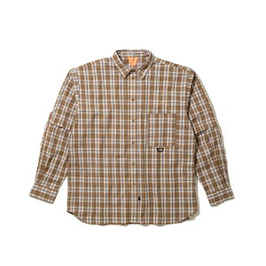 FLATLUX Grand Blue Shirt (milktea plaid) (�t���b�g���b�N�X �O�����h �u���[ �V���c)�y�����Y ���f�B�[�X�z�y�R�b�g���f�� �`�F�b�N�� ���� �x�[�W���z�y26SS�z