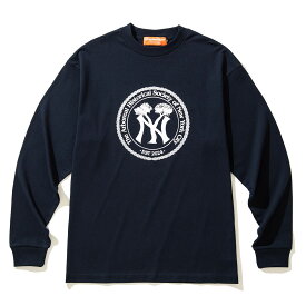 【20％OFF】ORIGINAL ROSE NY WOOD LOGO LS TEE (NAVY) (オリジナルローズ ニューヨーク ウッドロゴ ロングスリーブ Tシャツ)【メンズ レディース】【Tシャツ 長袖 カットソー グラフィックデザイン ボックスシルエット リラックスフィット ネイビー】【25FW】