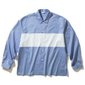 【ポイント10倍 27日9:59まで】SANDINISTA Broad Line Print Slit Shirt(LIGHT BLUE)(サンディニスタ ボーダーラインプリントスリットシャツ)【メンズ シャツ 襟付き ボーダー ビックシルエット スリット きれいめ シンプル 長持ち 綺麗目 カジュアル 23SS ブルー 青】