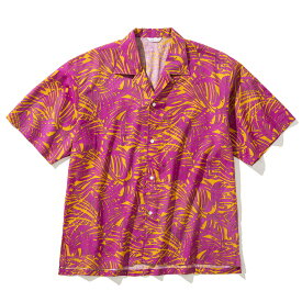 【ポイント10倍 27日9:59まで】SANDINISTA Patterned Open Collar S/S Shirt (MAGENTA) (サンディニスタ パターン オープンカラー ショートスリーブシャツ)【メンズ 半袖シャツ 開襟シャツ オープンカラー ボタニカル柄 スリット レーヨン】【マゼンタ 柄 】【23SS】