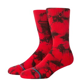 STANCE NBA LOGOMAN DYE(レッド)(スタンス NBA ロゴマン DYE)【メンズ レディース】【靴下 クルーソックス NBAマーク ワンポイント マーブル タイダイ染め】【23FW】