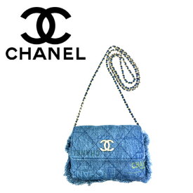 【中古美品】CHANEL シャネル マトラッセ ミニ ショルダーバッグ ショルダーポーチ チェーンショルダー フリンジ デニム レザー AP2602