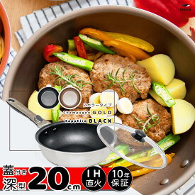 【 公式 】 PFOAフリー フライパン 王様フライパンPENTA ペンタ 20cm × 7.0cm 深型 蓋セット 取っ手 取れる IH ガス オーブン 新生活 結婚 お祝い ギフト ブラック ゴールド レビュー特典 送料無料