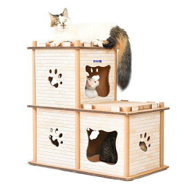 猫ハウス キャットハウス 猫用爪研ぎ 二階 キャットタワー ストレス解消 簡単組立 段ボール製 ねこ 猫 ネコ ダンボールハウス 送料無料