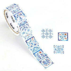 bande 1枚ずつめくれるマスキングテープ タイル -藍と花-ロールステッカー ロール ステッカー マスキングテープ シール マスキング テープ 可愛い かわいい おしゃれ 手帳 デコ 文具女子博