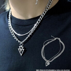 KMK ダブルトライアングル二連チェーンチョーカーネックレス原宿 キングリーマスク KINGLYMASK ユニセックス 男女兼用 メンズ レディース ペンダント アクセサリー 三角 キカガク 幾何学 シルバー 早見紗英 青木志貴 中山咲月