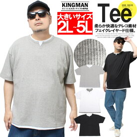 【メール便で送料無料】 半袖 Tシャツ メンズ 大きいサイズ キーネック テレコ 無地 フェイクレイヤード クルーネック カットソー ヘンリーネック Vネック 半袖Tシャツ トップス インナー リブ 伸縮 白 黒 きれいめ ワークマン プラス