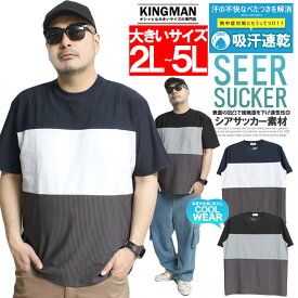 メール便で送料無料 半袖 Tシャツ メンズ 大きいサイズ カットサッカー ドライ 切替デザイン クルーネック カットソー 機能素材 トップス シアサッカー 涼しい ストレッチ サマー 黒 ブラック ストライプ UVカット キレイめ ストリート系 ワークマン プラス サイズ