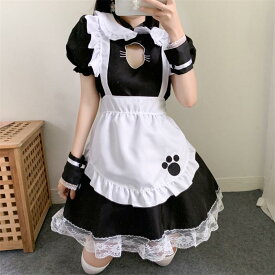ハロウィンコスプレ 猫ちゃん 仮装 メイド 服 ゴスロリ 萌え コスプレ 衣装 仮装 女装 フリル ロリータ かわいい カチューシャ 付き セットウェイトレス