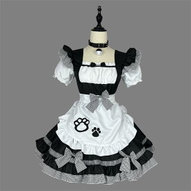 ハロウィンコスプレ 猫ちゃん仮装 メイド 服 ゴスロリ 萌え コスプレ 衣装 仮装 女装 フリル ロリータ かわいい カチューシャ 付き セットウェイトレス
